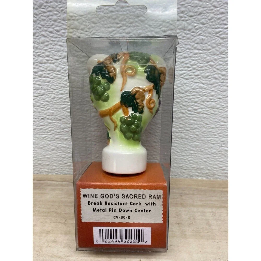 2001 Cera Vino Ceramic Bottle Stopper Sheep Ram And Grapes New In Box